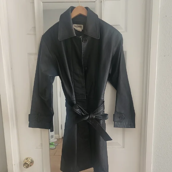 Bagatelle Vintage Black Leather Midi Trench Coat Belted Edgy 90s - Picture 1 of 12
